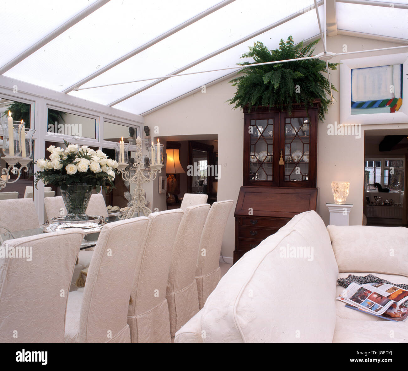 Modern diningroom in conservatory Stock Photo Alamy