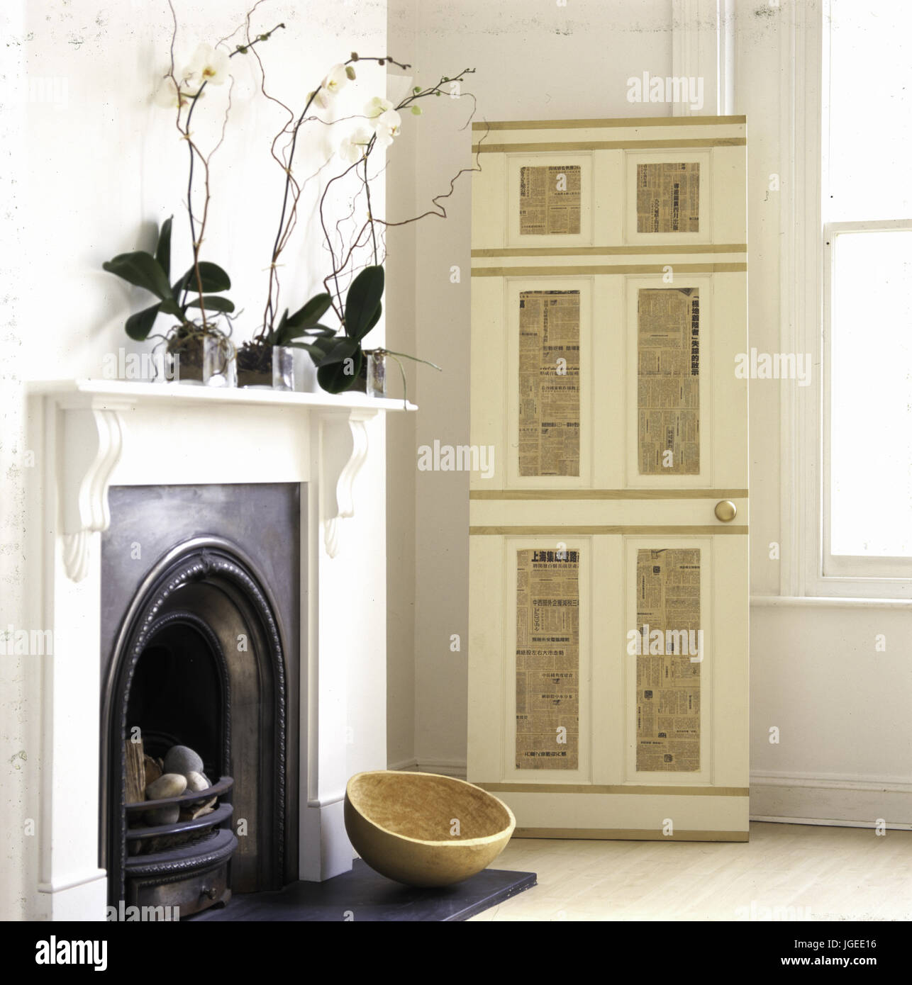 Detail Of Corner Of Living Room With Fireplace And Unusual Painted