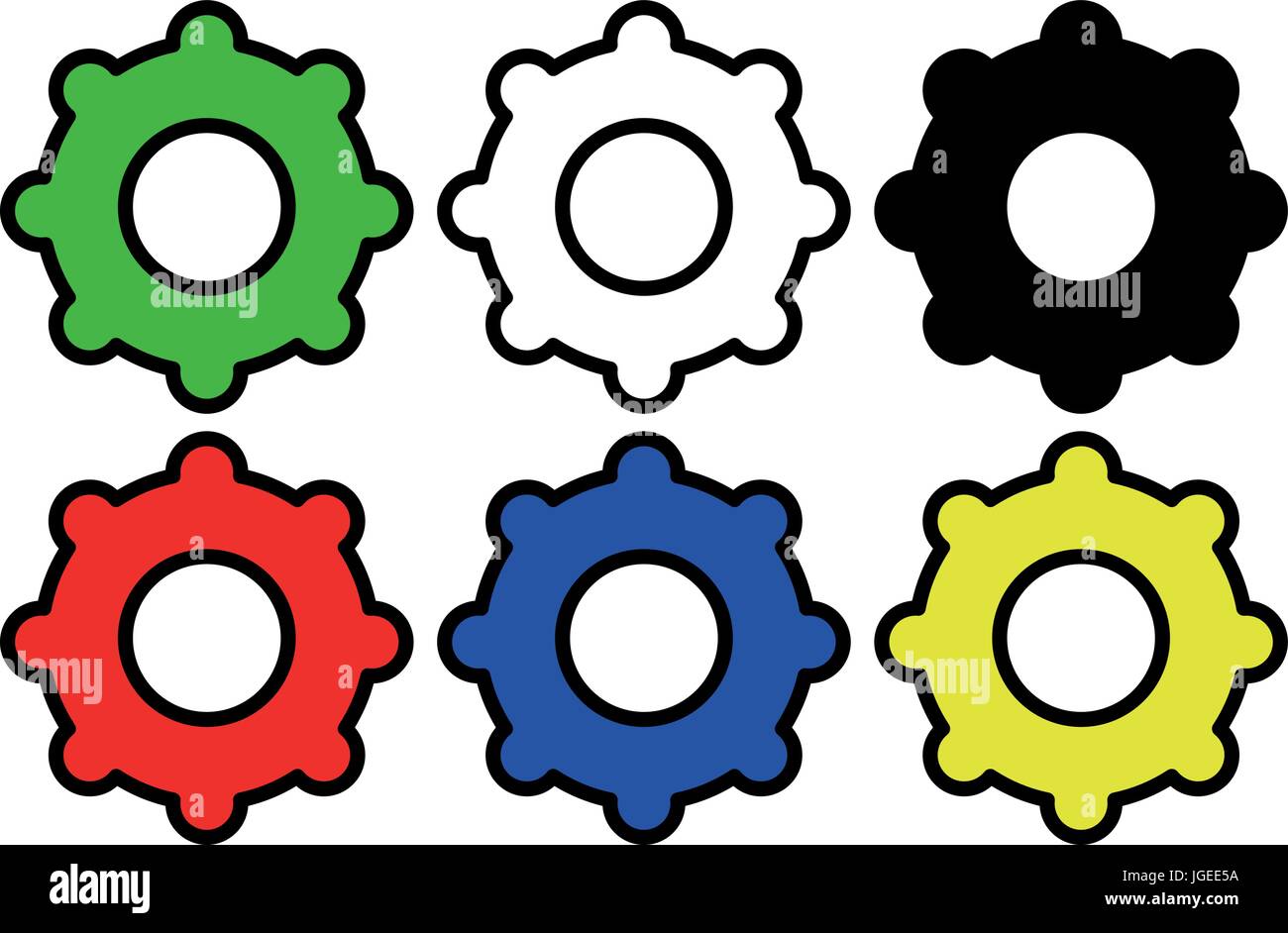 set of six gears for settings icon Stock Vector