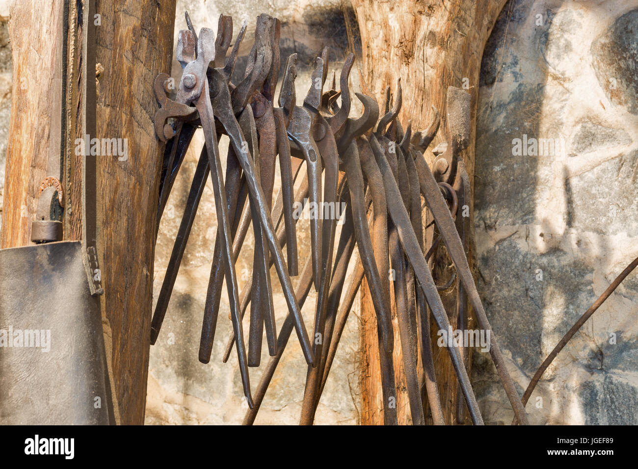 Set of old blacksmith tongs closeup Stock Photo Alamy