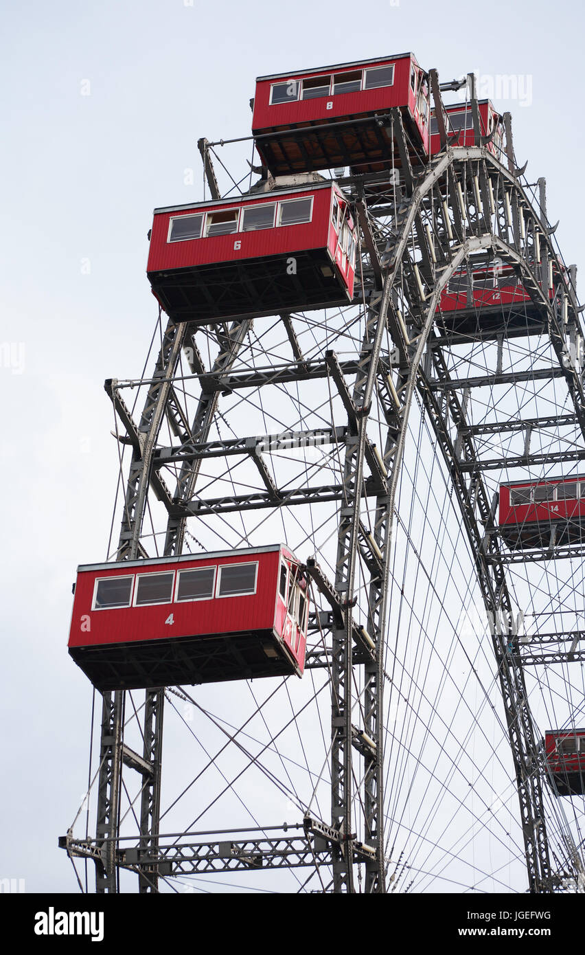 Closeup of famous Ferris wheel in Prater Park, Vienna, Austria Stock Photo