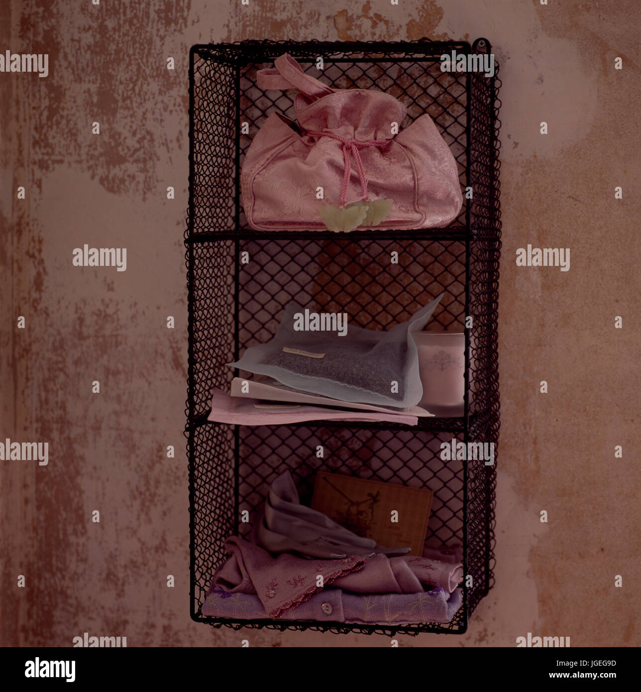 Open wire basket shelving Stock Photo Alamy