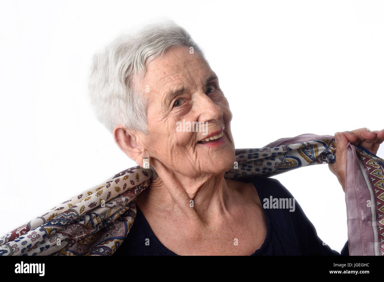 portrait of a senior woman on white background Stock Photo - Alamy