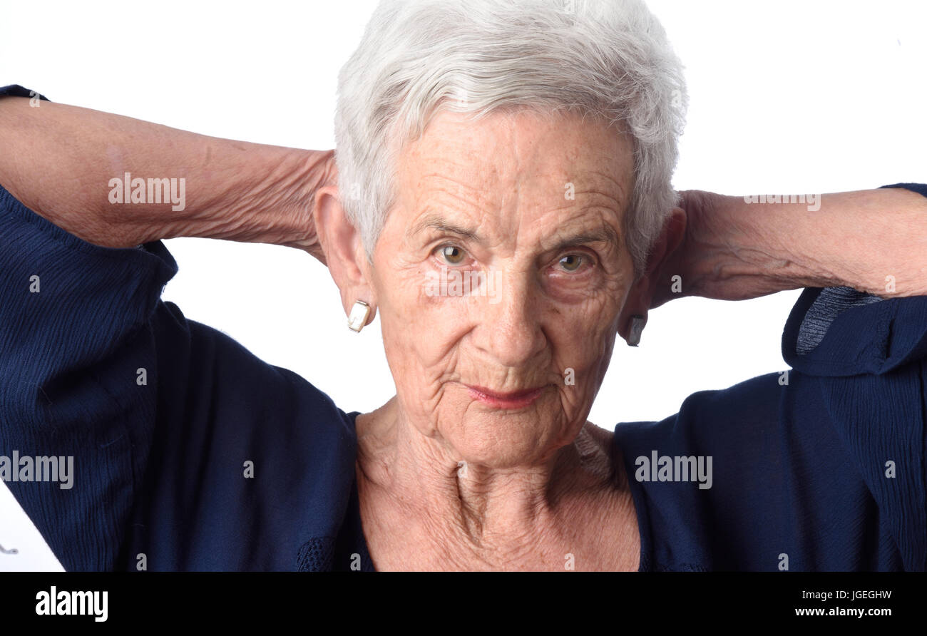 portrait of a senior woman on white background Stock Photo - Alamy