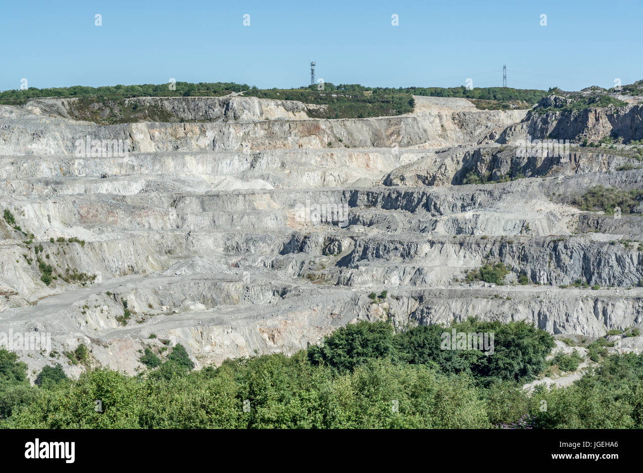 Wheal Remfry China Clay pit / works near St. Dennis village in Cornwall. Data mining abstract, mining terraces in Cornwall, Cornish Lithium metaphor. Stock Photo