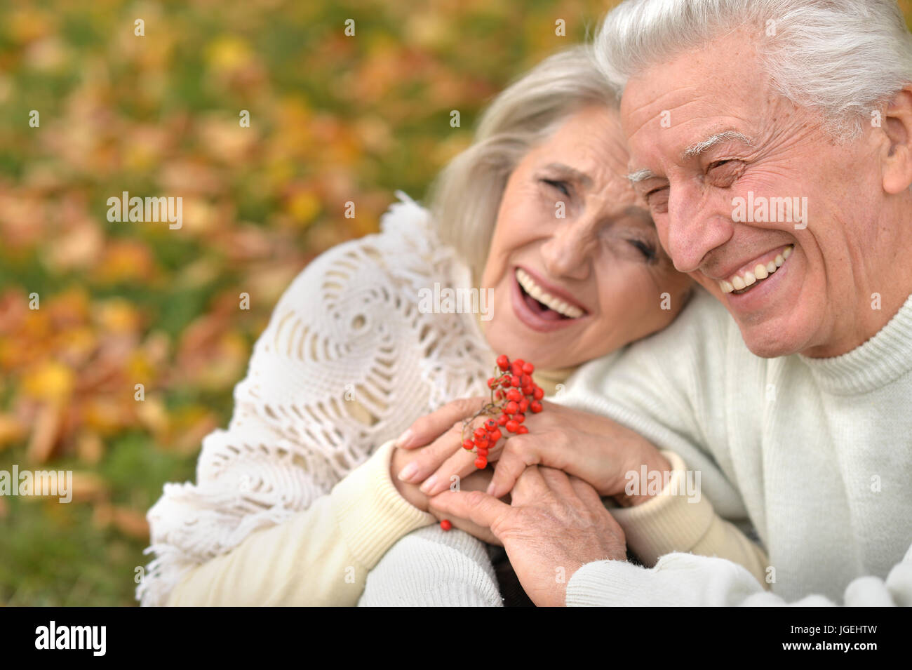 senior couple hugging in the park Stock Photo - Alamy