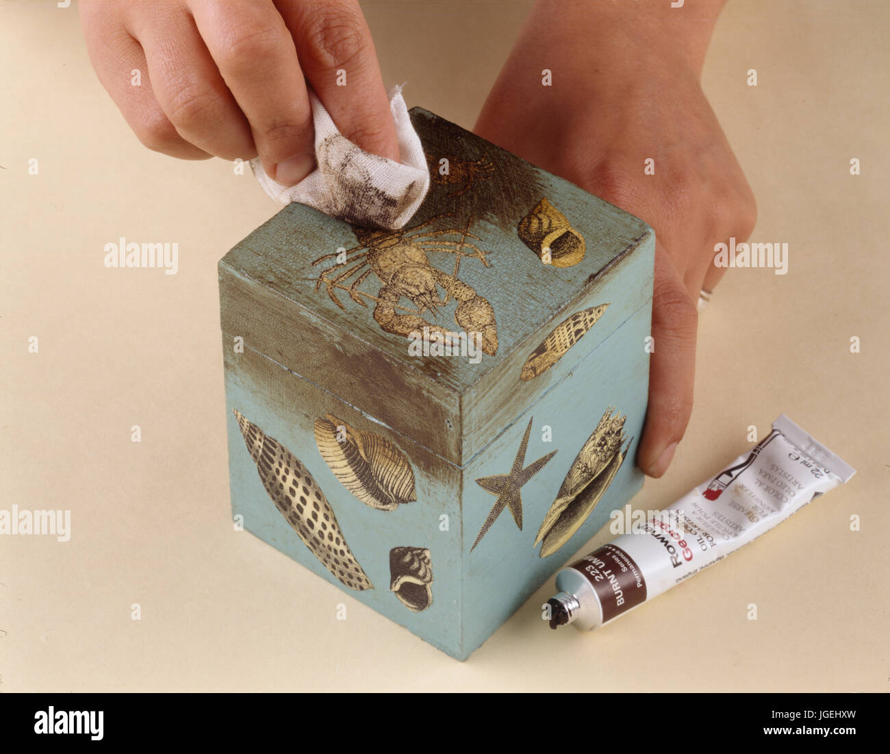 Step X Step Craft Project Seashell Decoupage Box Stock Photo