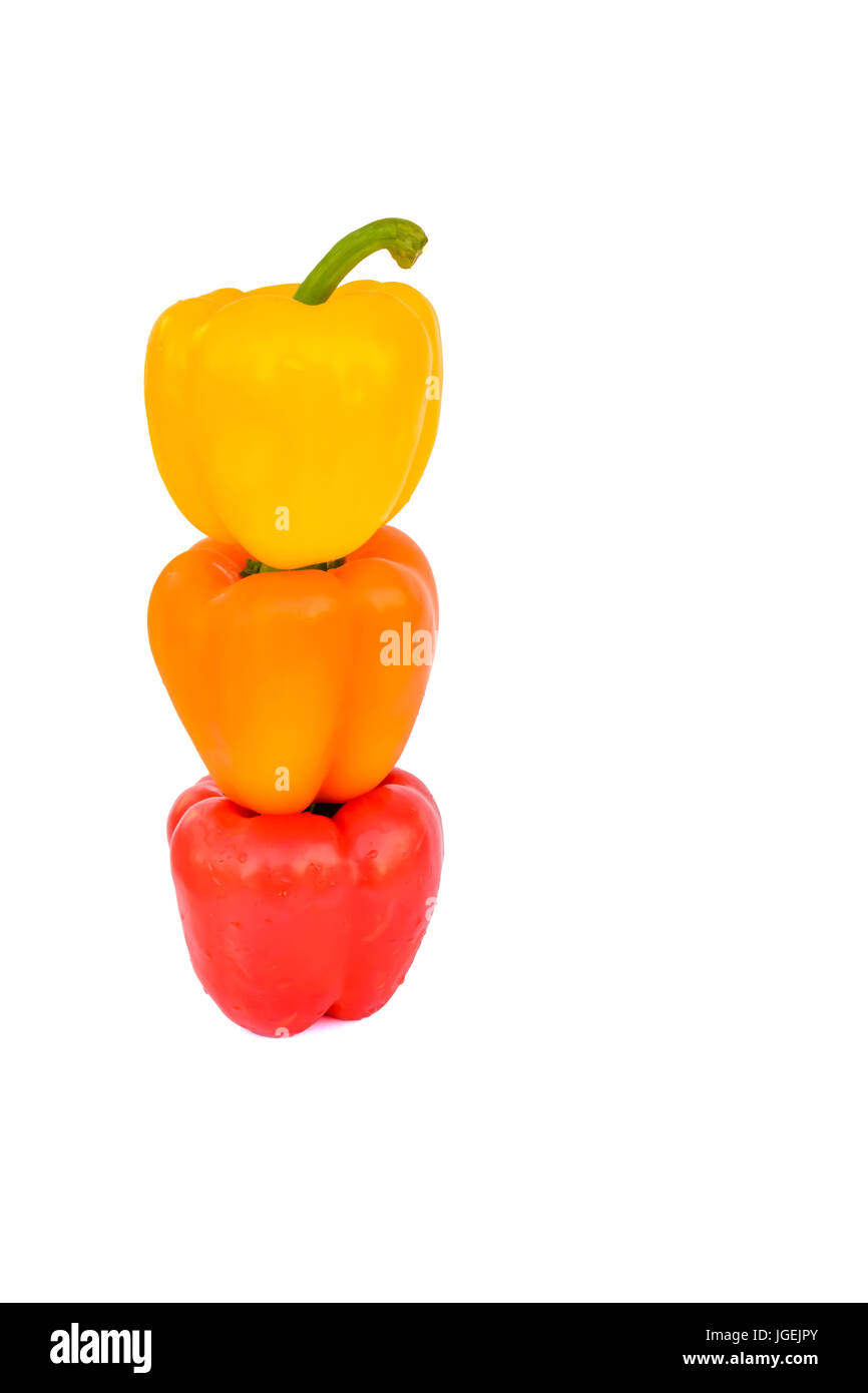 Bright and Colorful bell pepper  isolated on a bright white background; useful for showing vegetables or fruit of the plant  as well as ingredients. Stock Photo