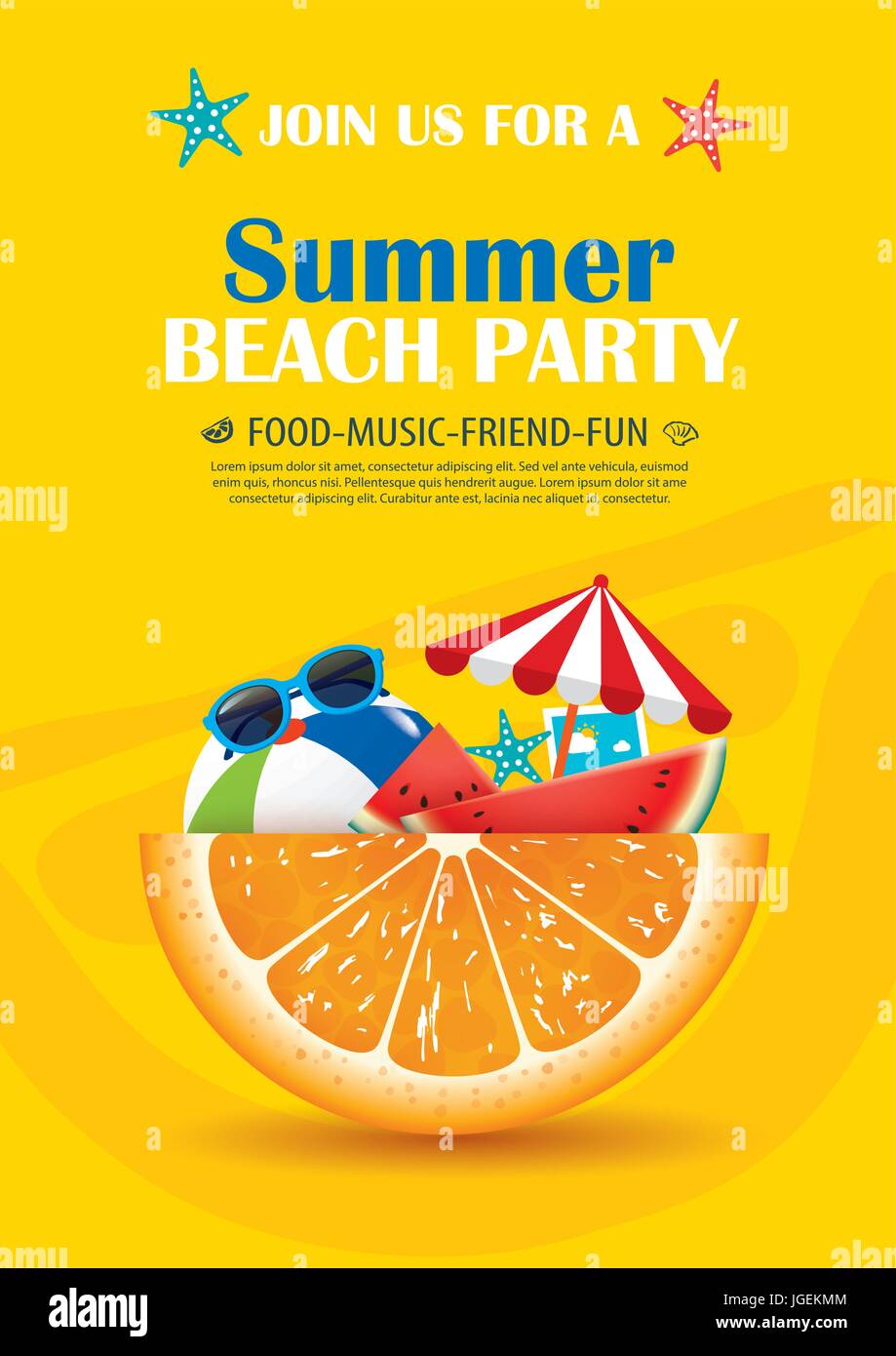 Beach party invitation poster with vacation element . Vector summer background. Stock Vector