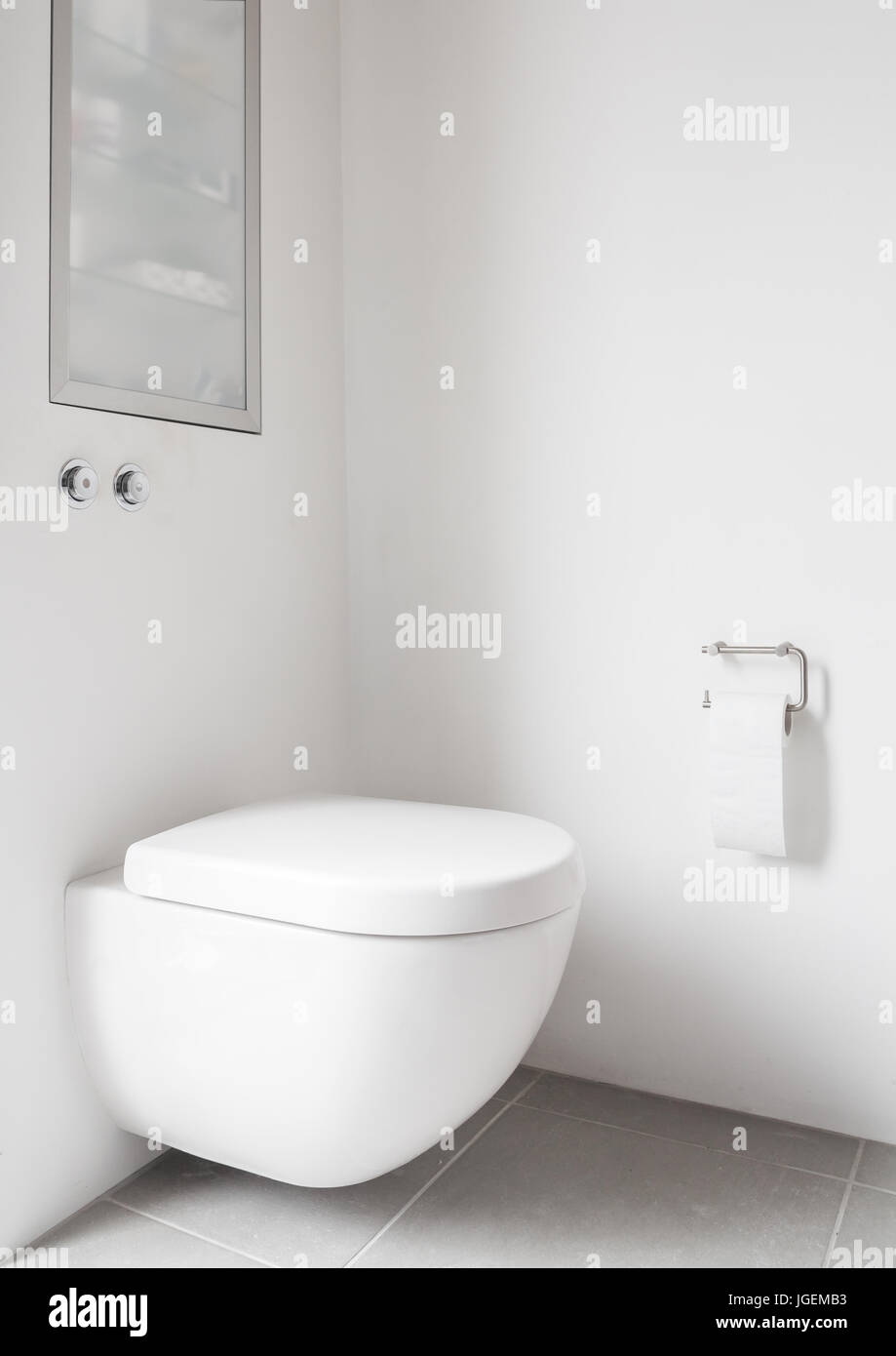 Wall hung toilet with push buttons Stock Photo
