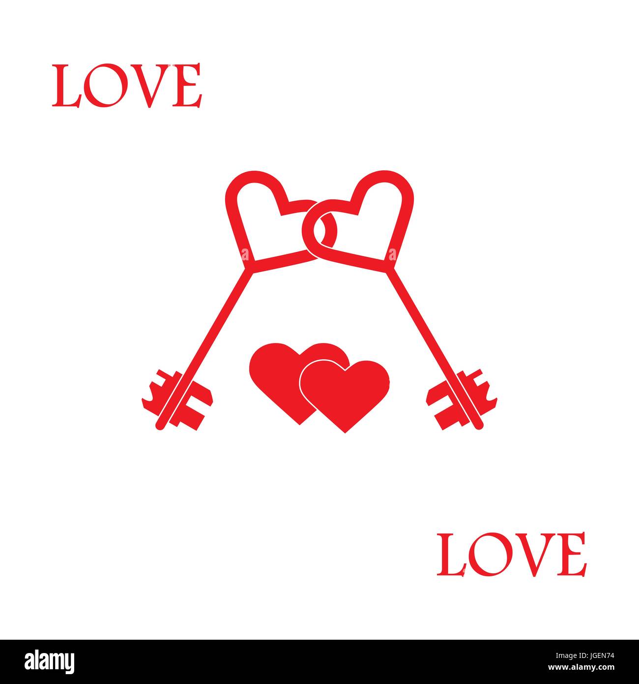 Cute vector illustration of love symbols: heart key icon and two ...