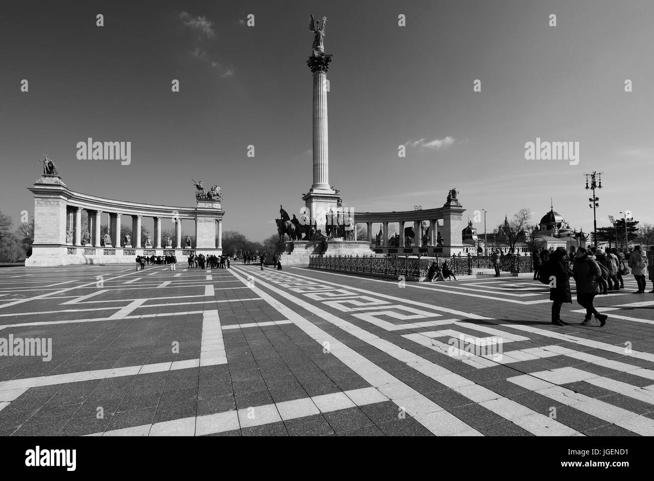 The Millennium Memorial at Heroes Square, next to the City Park, Budapest city, Hungary This is a UNESCO World Heritage site. Stock Photo