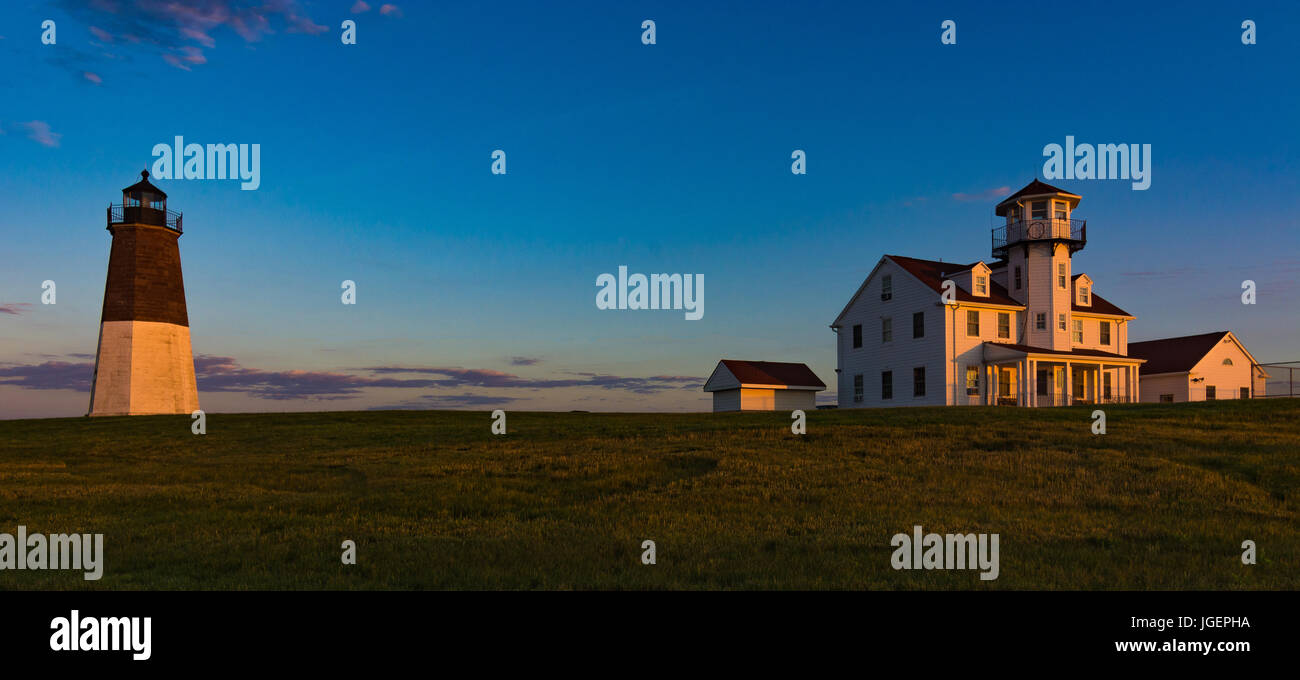 Point Judith Lighthouse at Sunrise Stock Photo