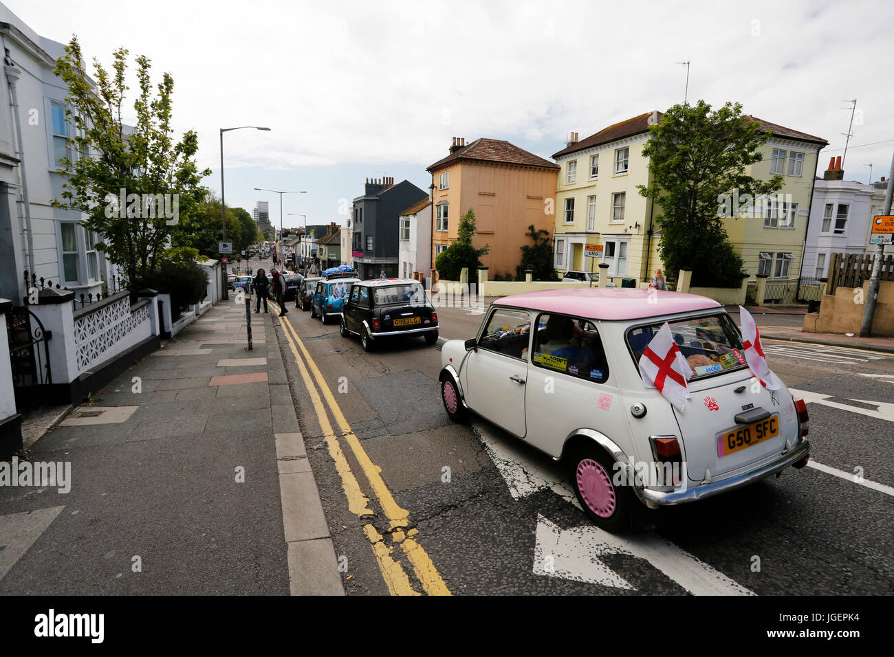 Brighton, UK - May 17, 2015: London to Brighton Mini Car Run. This annual event is organised by the London and Surrey Mini Owners Club. Stock Photo