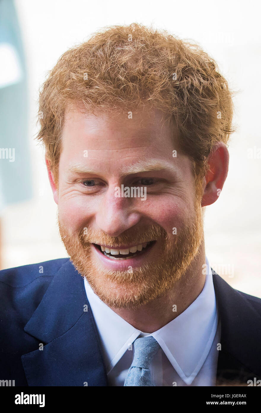 Prince Harry talks to members of the public as he leaves following a visit to the Leeds Leads: Encouraging Happy Young Minds event, a charity fair and panel discussion aimed at highlighting the issues that affect the mental well-being of young people in the city and how organisations can support future generations. Stock Photo