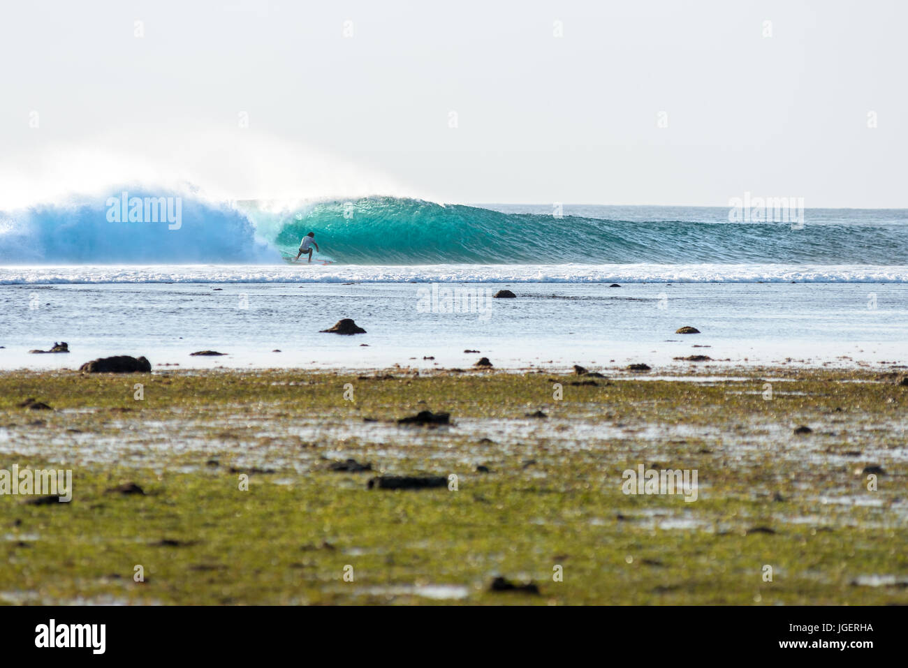 7th June 2017; Desert Point, Lombok, Indonesia.; Surfers from around the  world enjoy the extreme swell of tube waves at this remote world class surf  s Stock Photo - Alamy