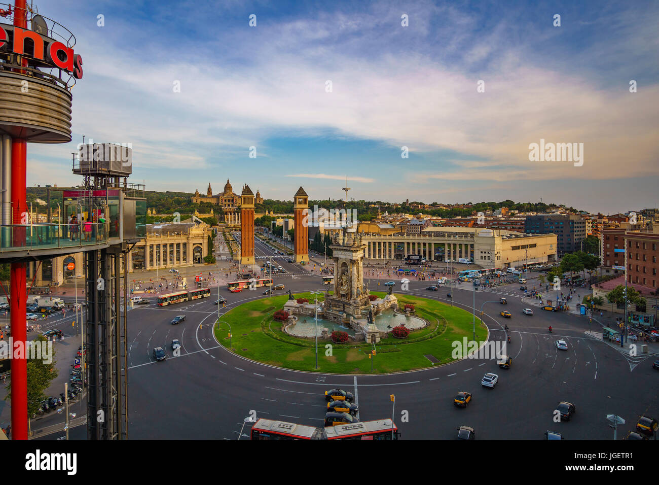 Placa d'Espanya, also known as Plaza de Espana, is one of Barcelona's most important squares, built on the occasion of the 1929 International Exhibiti Stock Photo