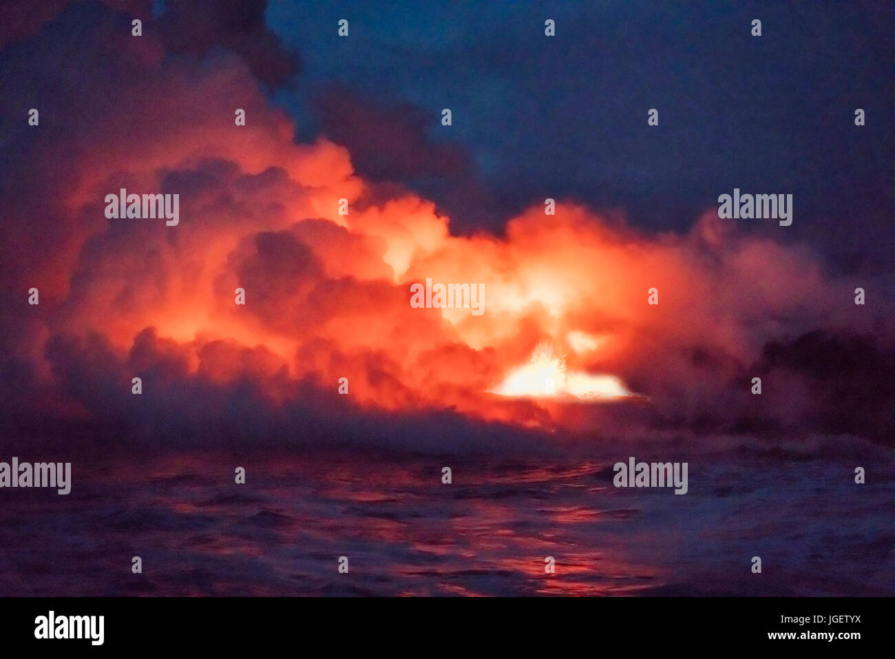 Lava flowing into ocean. Hawaii Volcanoes National Park Stock Photo - Alamy