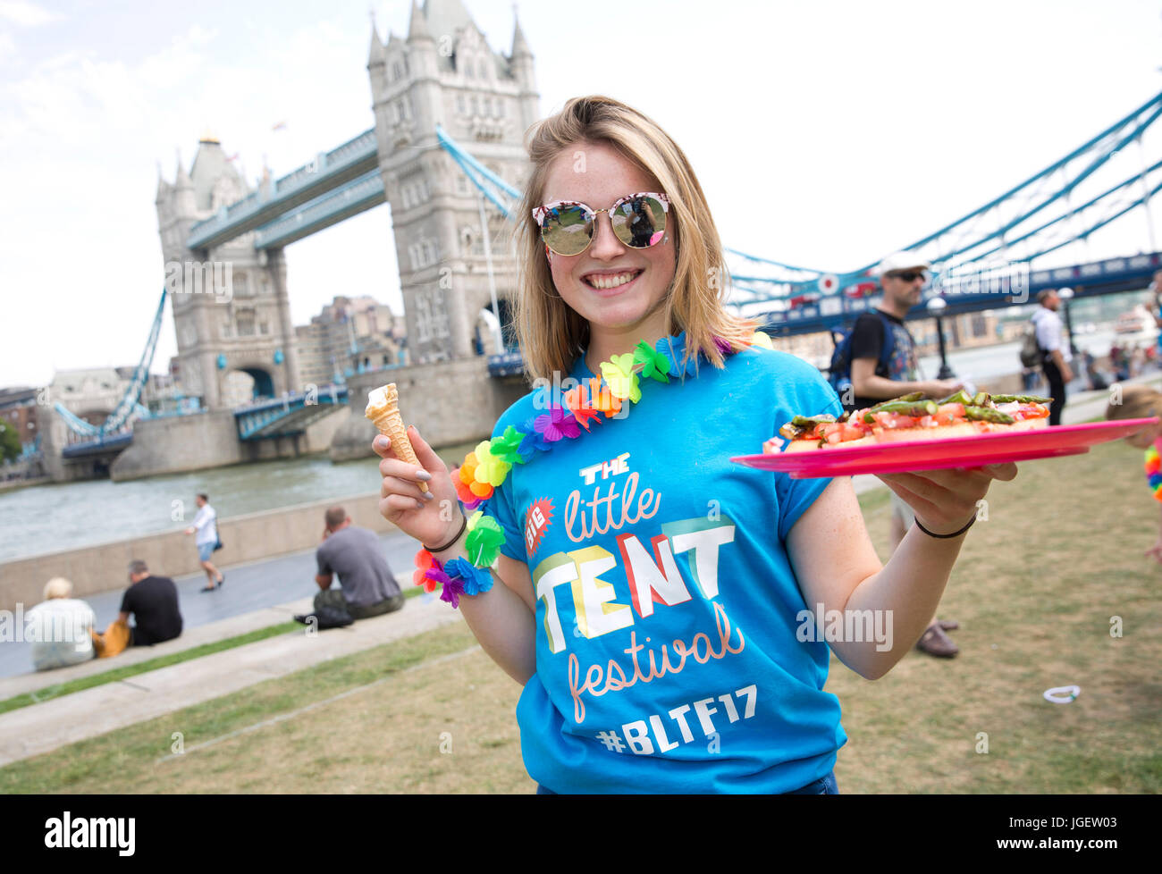 A staff member during the launch of the Caravan and Motorhome Club's Big Little Tent Festival at Potters Field, London, an initiative to get families to enjoy the great outdoors. Stock Photo
