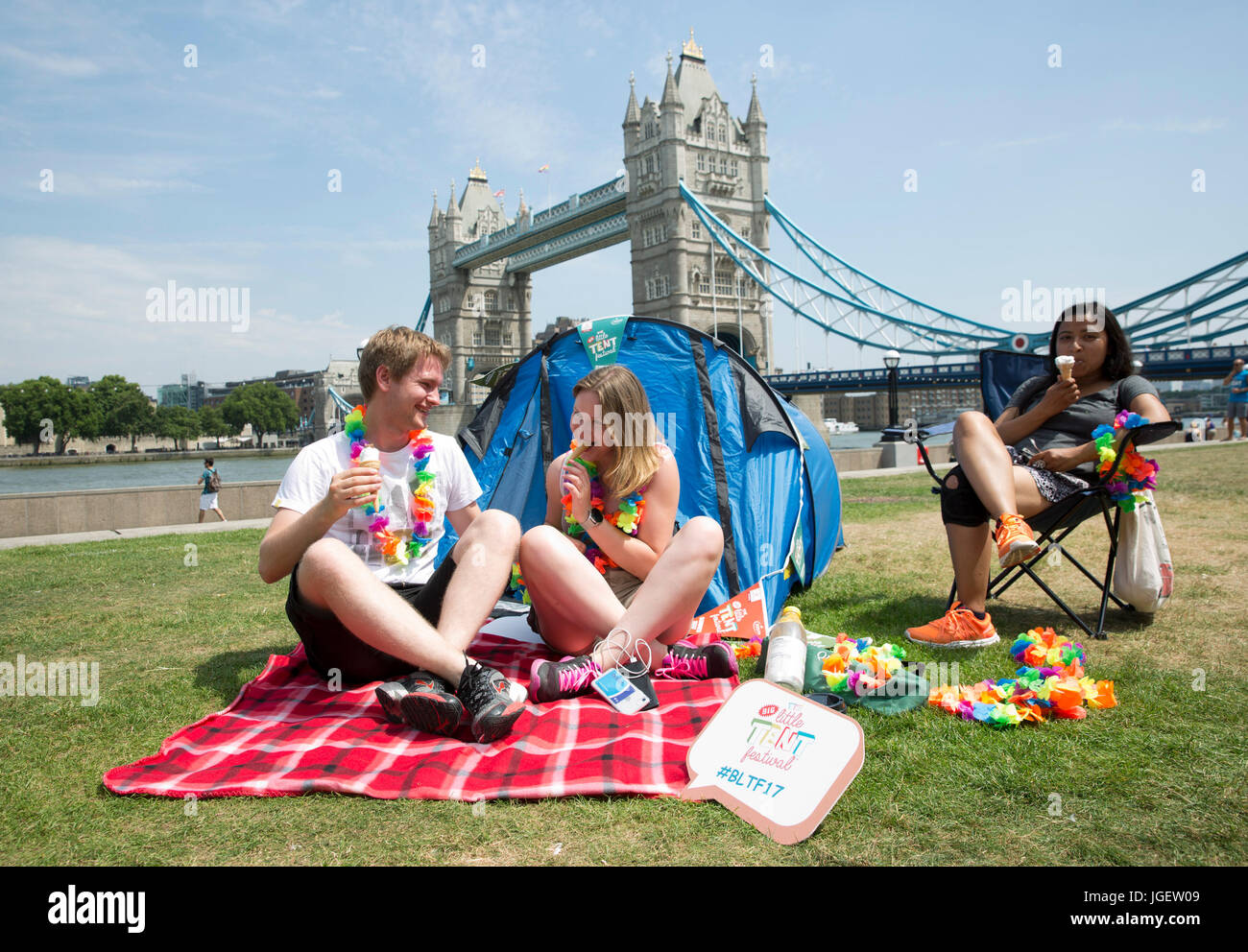 People attend the launch of the Caravan and Motorhome Club's Big Little Tent Festival at Potters Field, London, an initiative to get families to enjoy the great outdoors. Stock Photo