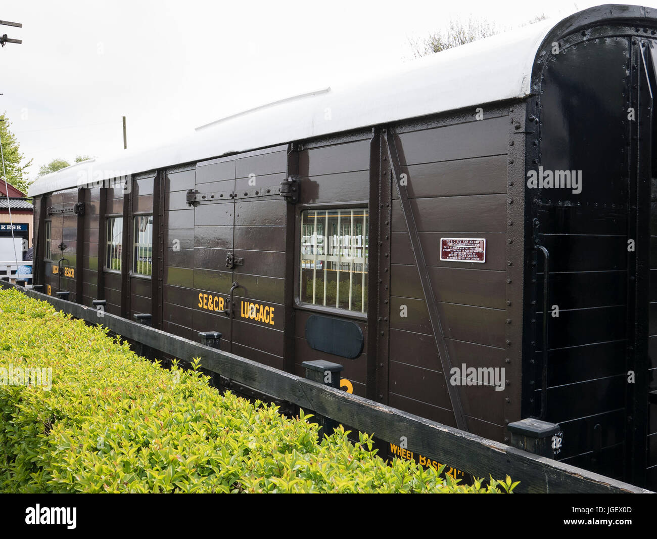 A restored railway luggage wagon which once operated on the South Eastern & Chatham Railway in Kent UK Stock Photo