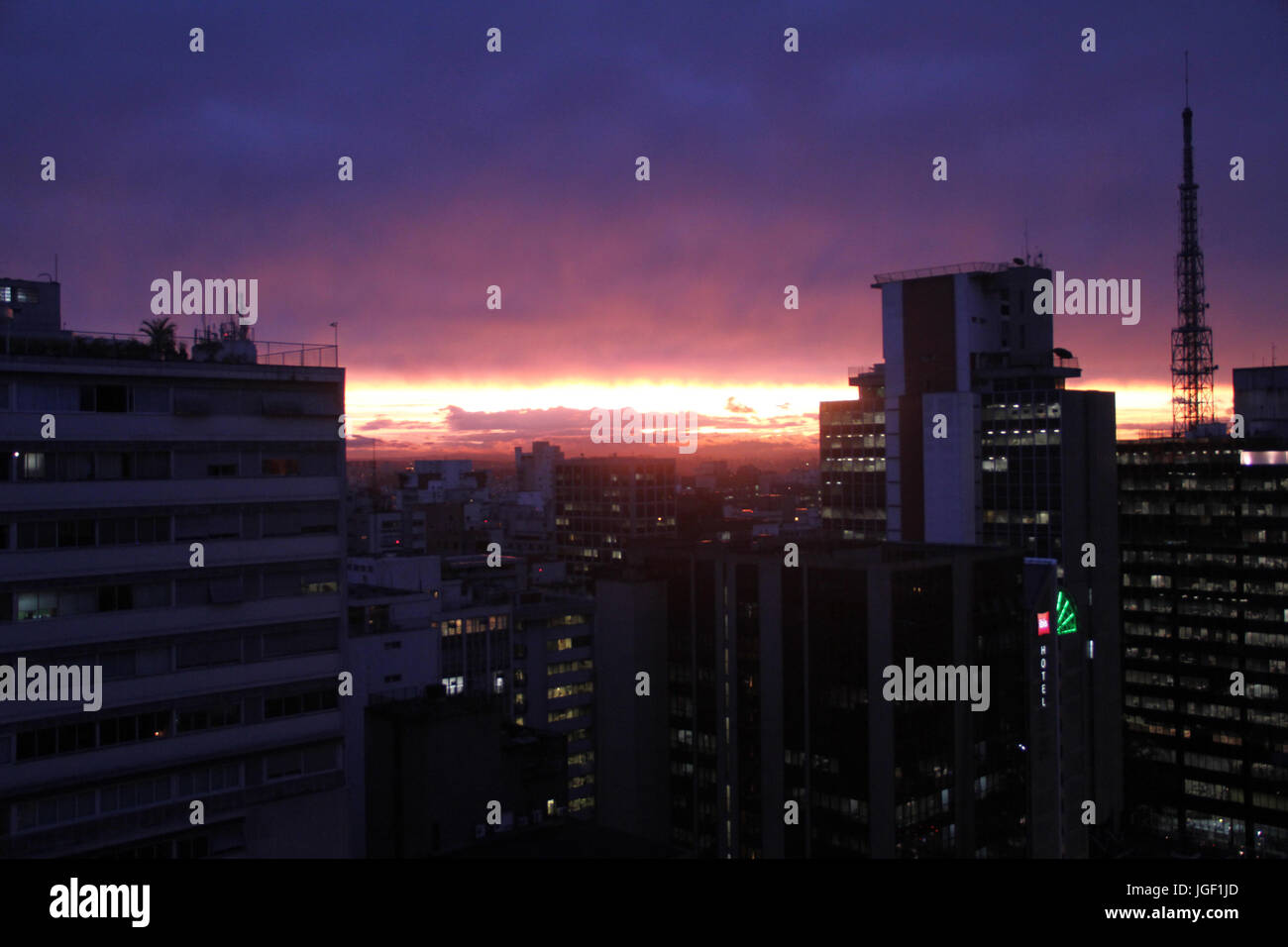 sunset, dark clouds, 2012, Capital, Center, São Paulo, Brazil. Stock Photo