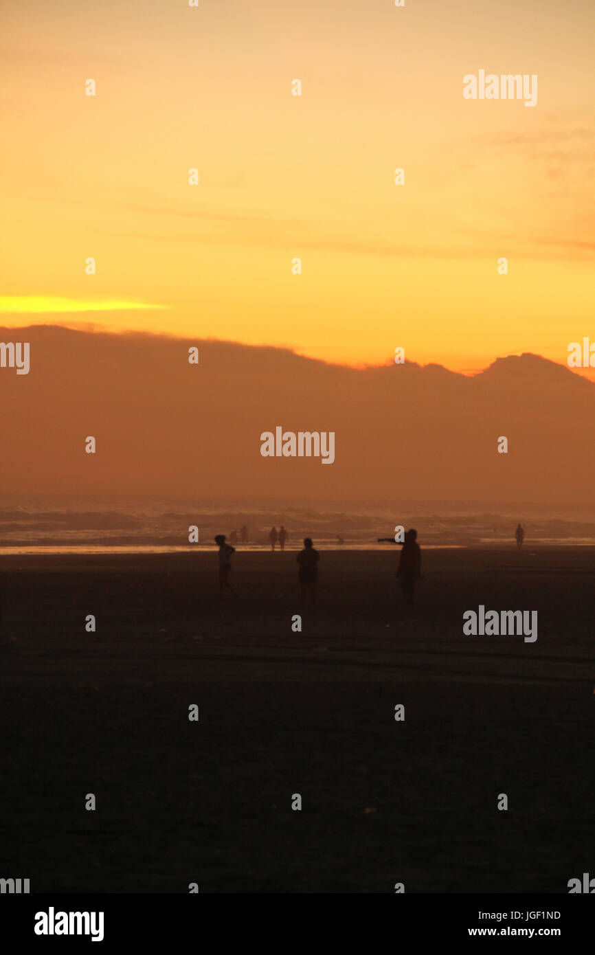 Sunset, beach, 2014, Praia Grande, Coast Paulista, São Paulo, Brazil. Stock Photo