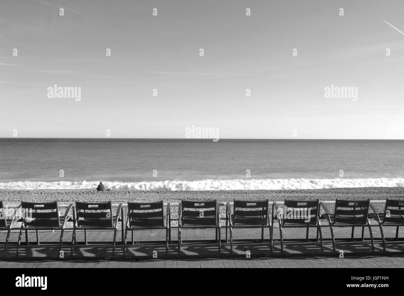 Blue chairs of the promenade Black and White Stock Photos & Images - Alamy