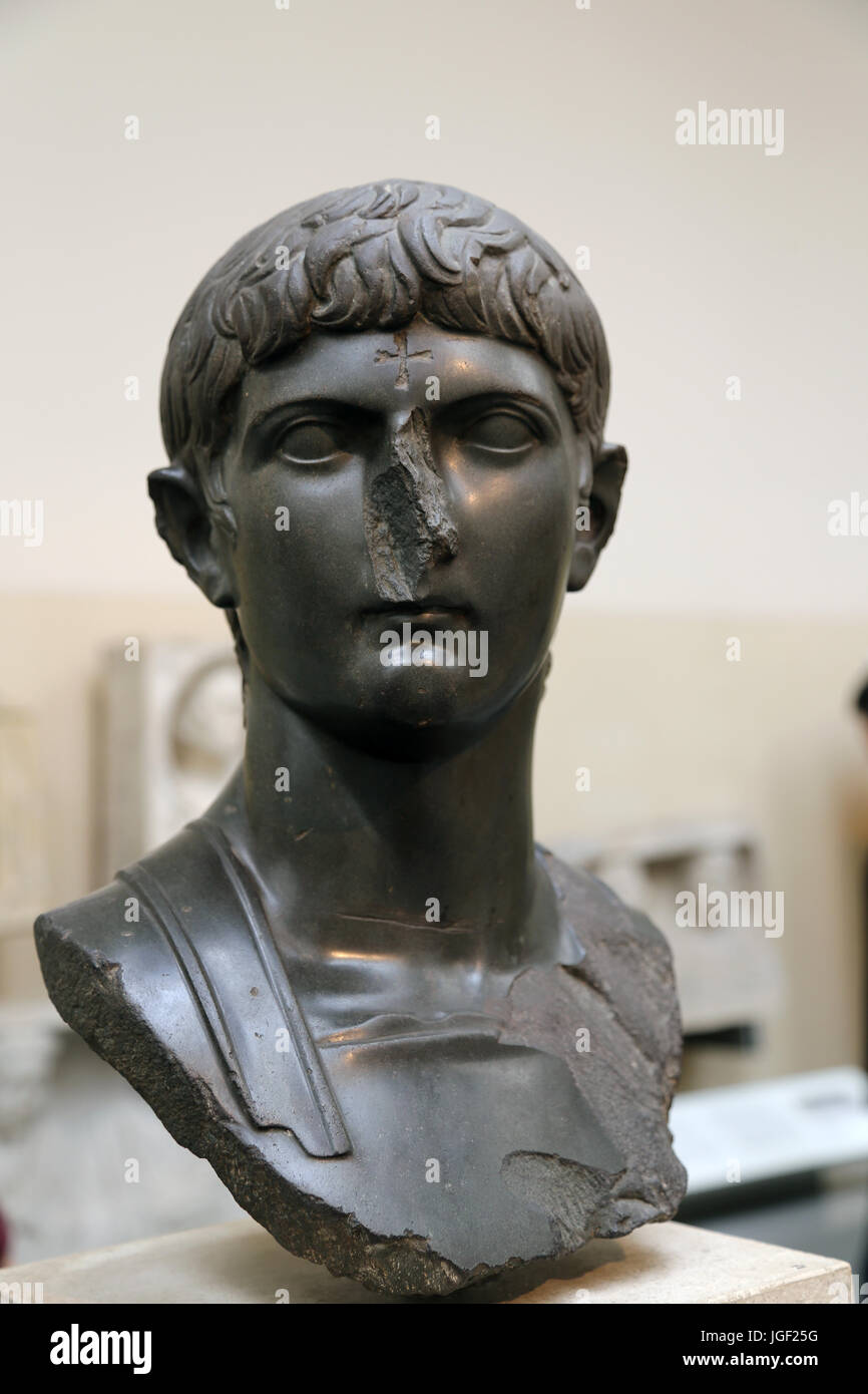 Germanicus (15BC-19BC). General. Julio-Claudian dynaty.  Christinas broke nose and carved a cross. From Egypt. British Museum. London. Stock Photo