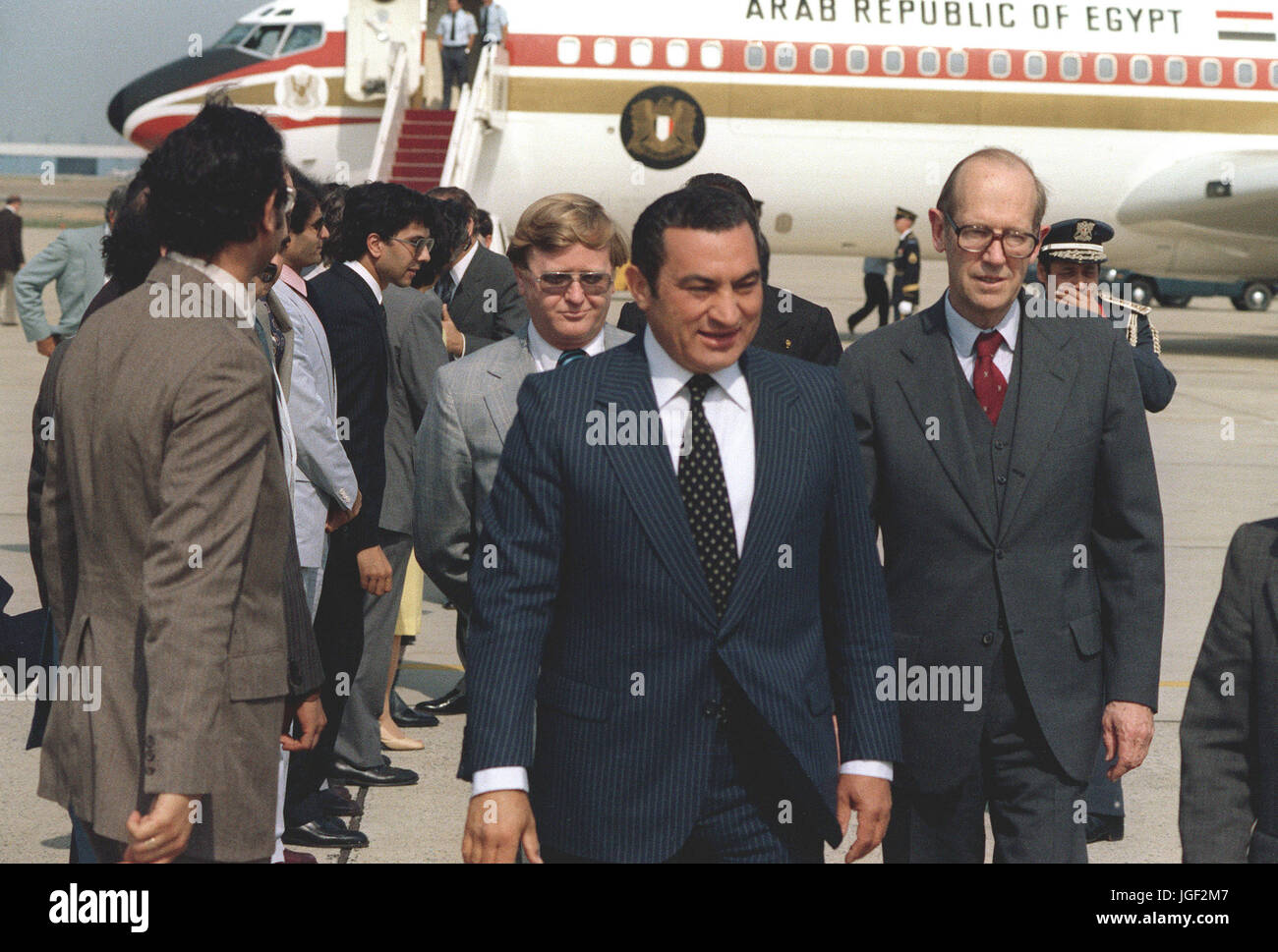Vice President Hosni Mubarak of Egypt is bid farewell on his depature after a visit to the United States. Stock Photo