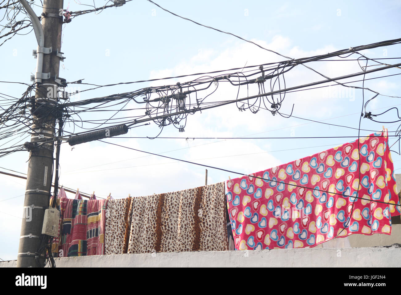 Clothes, drying, clothesline, 2014, Capital, São Paulo, Brazil. Stock Photo