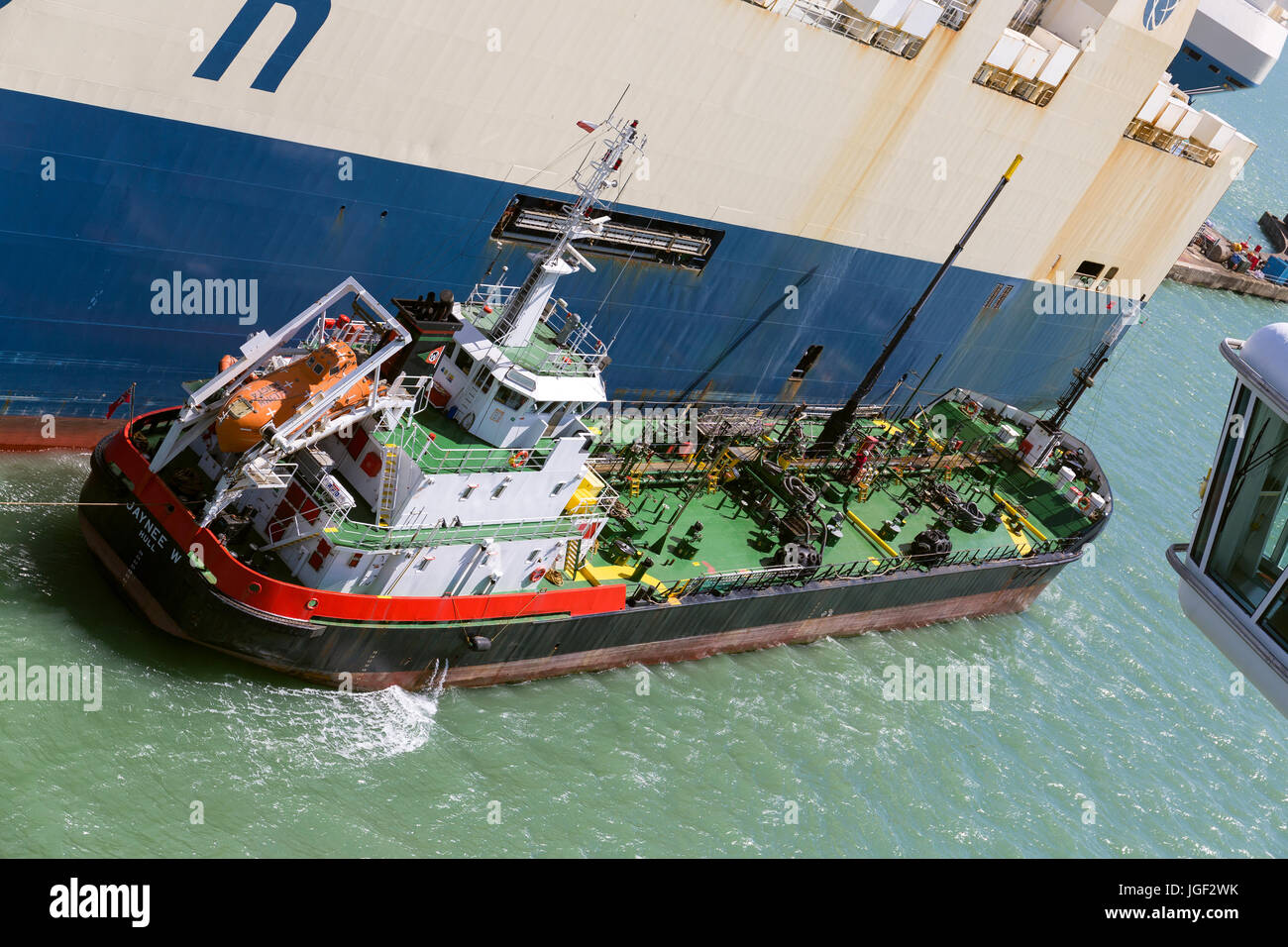 Jaynee W. Oil products tanker. A small bunkering oil tanker coming