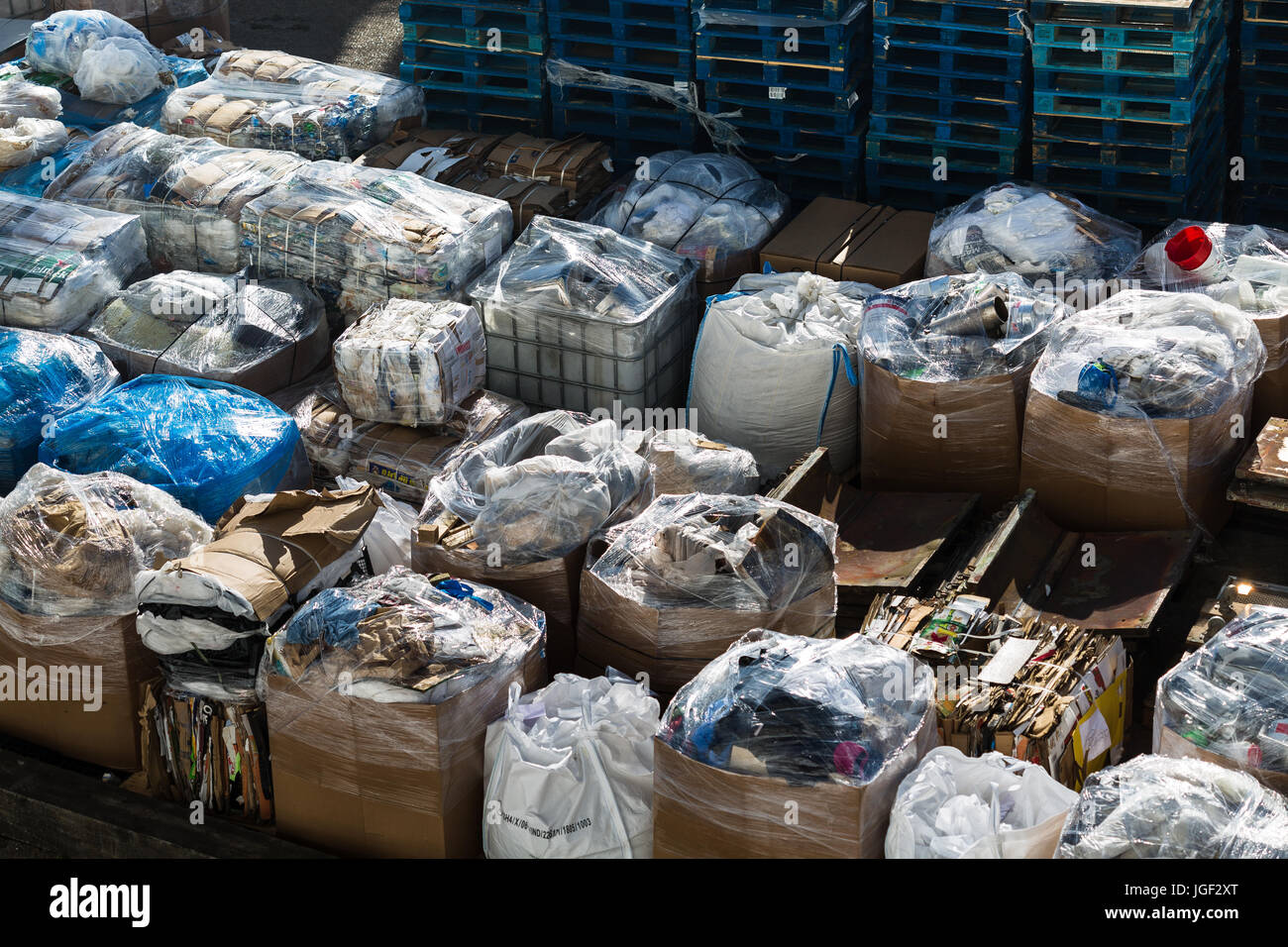 Stored recycling waste. Waste management Quayside Southampton UK Stock