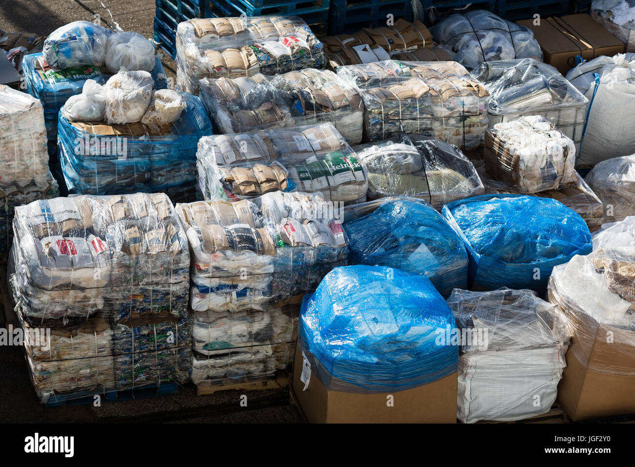Stored recycling waste. Waste management Quayside Southampton UK Stock