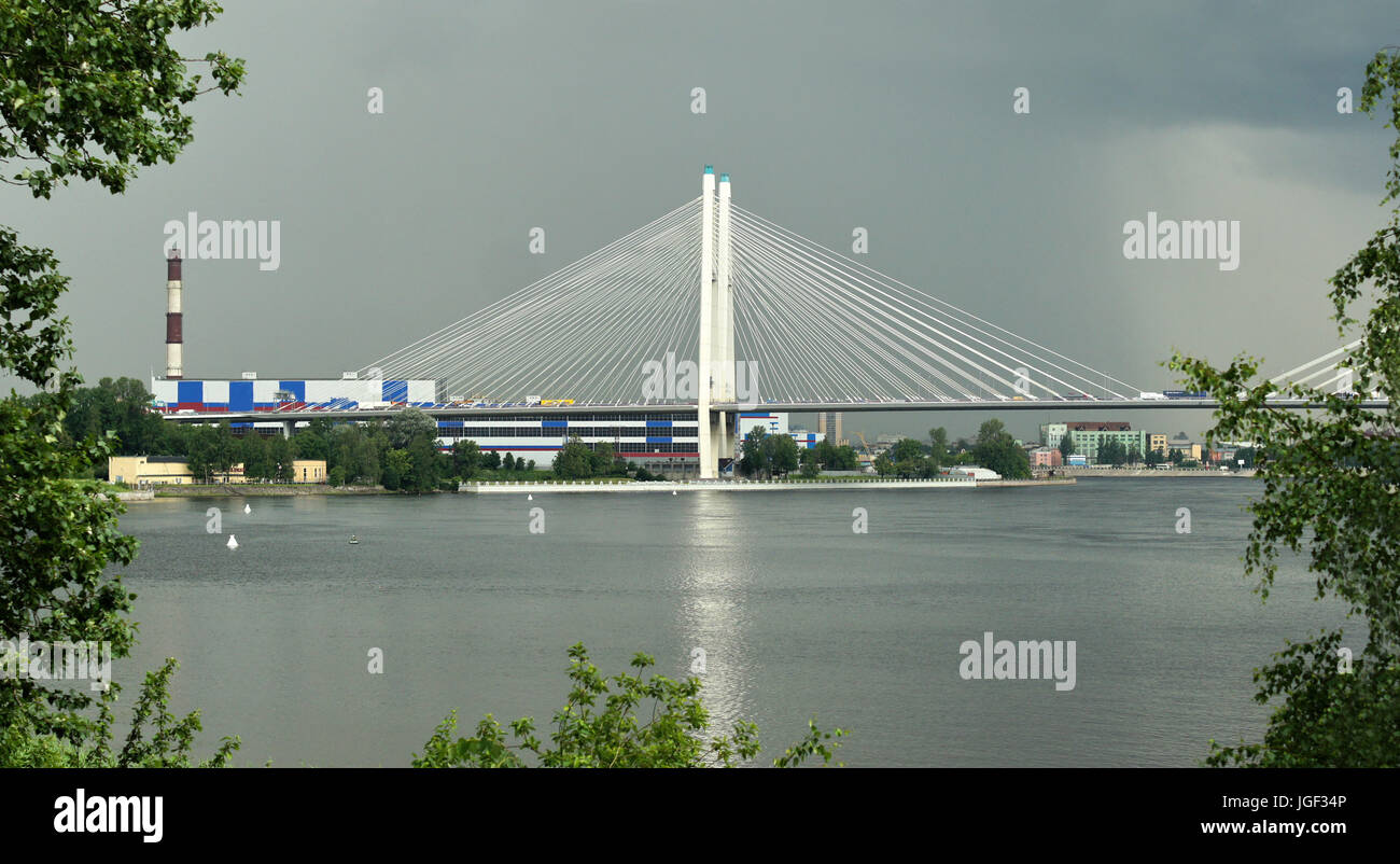 Large Obukhov Bridge in St. Petersburg Stock Photo