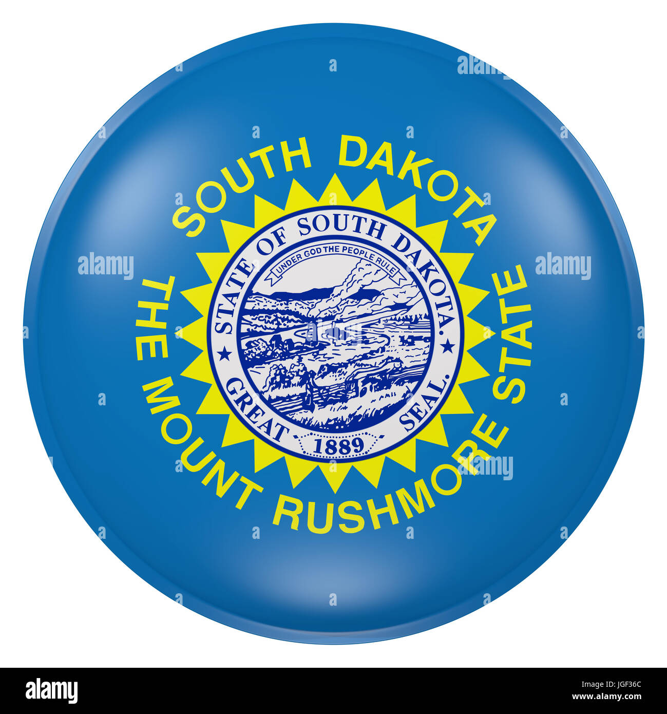 3d rendering of South Dakota flag on a button Stock Photo