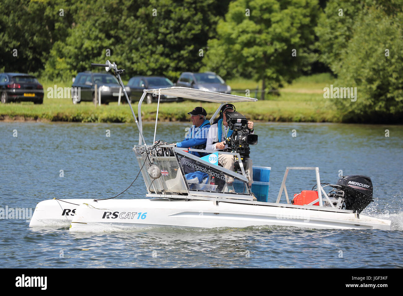 Film crews documented the races on the final day of Henley Royal Regatta 2017 Stock Photo