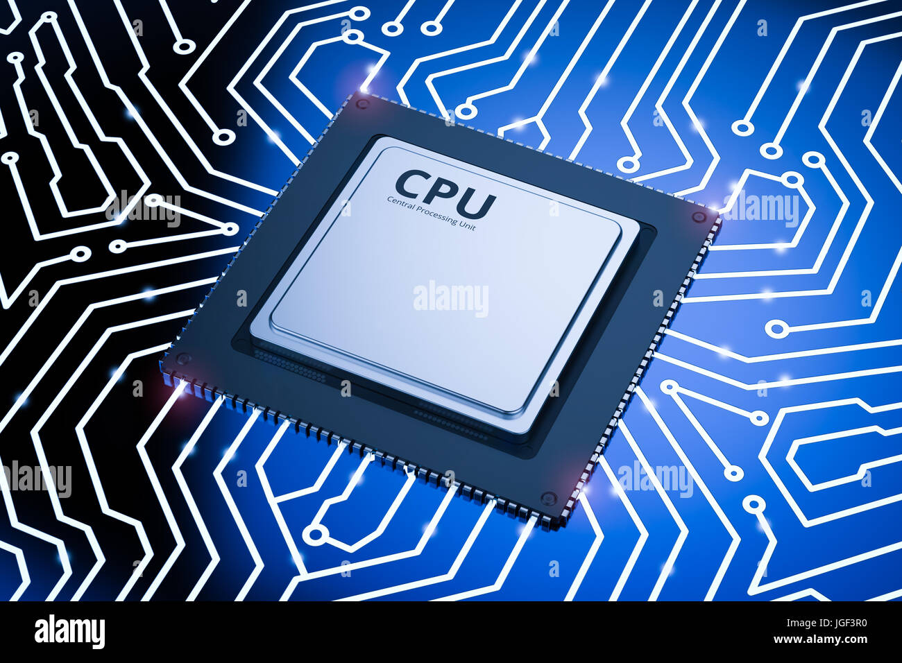 3d rendering cpu chip on blue circuit board Stock Photo - Alamy