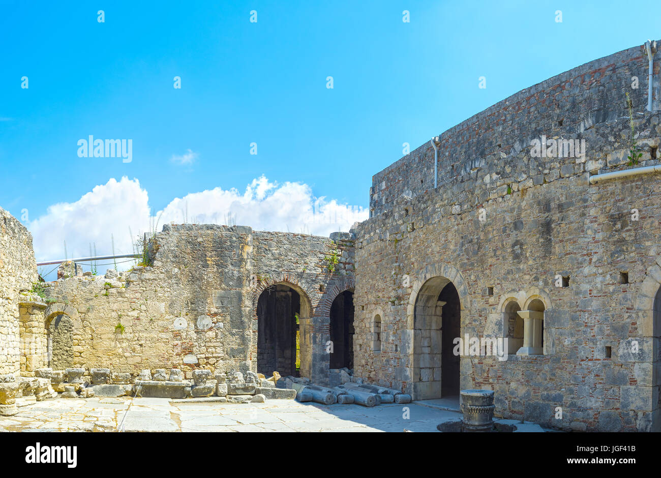 The view on ruined courtyard of St Nicholas Church in Myra, Turkey Stock Photo