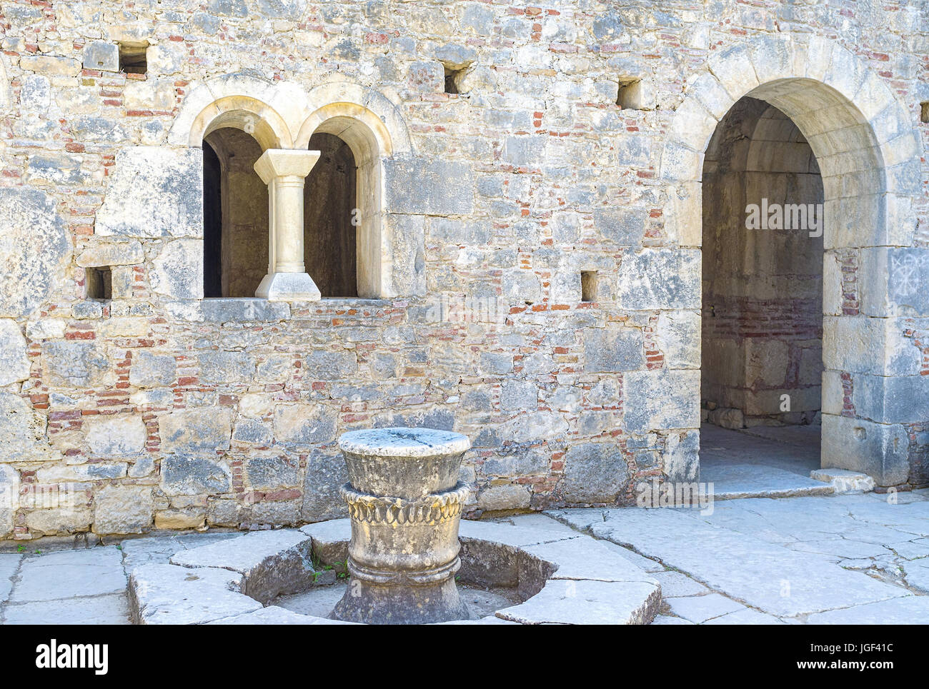 The medieval church of St Nicholas was built using different types of bricks and stones, Demre, Turkey Stock Photo