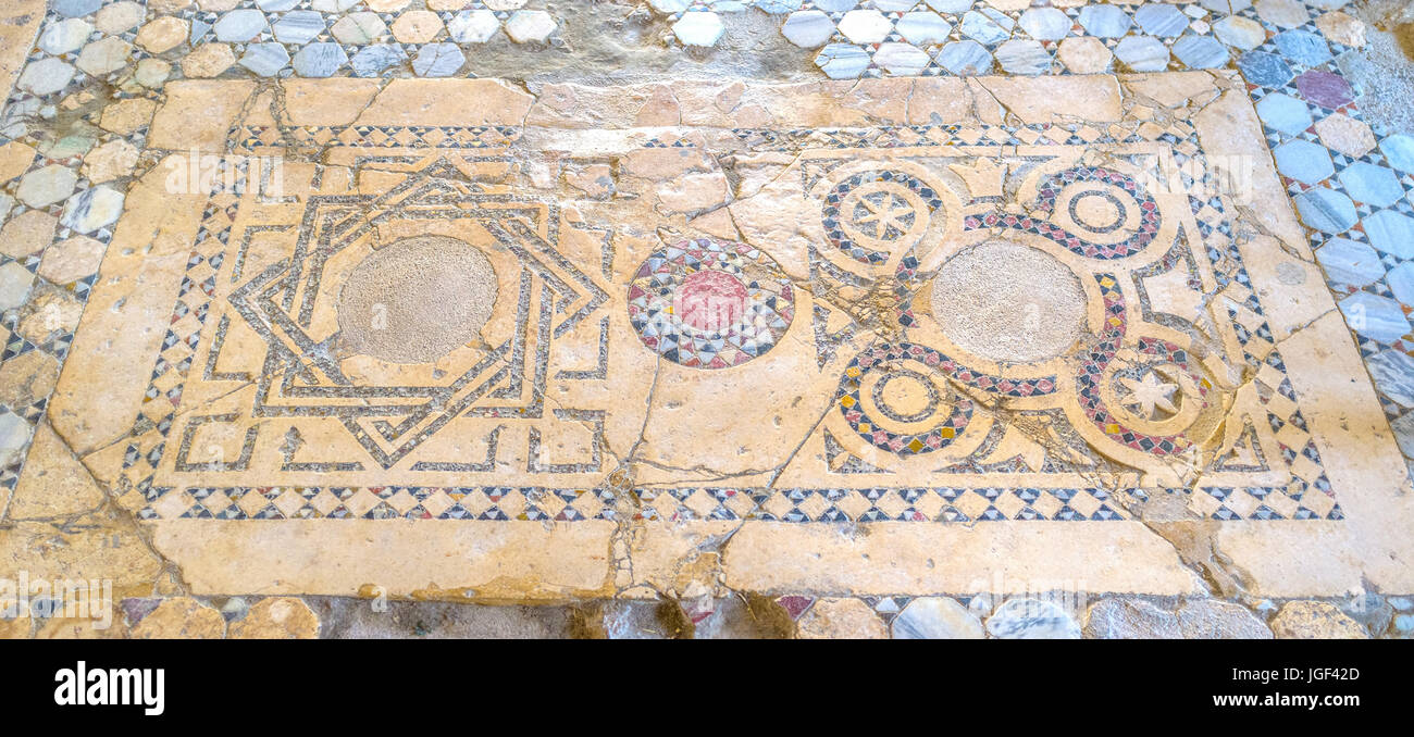 DEMRE, TURKEY - MAY 7, 2017: The medieval mosaic with geometric ...