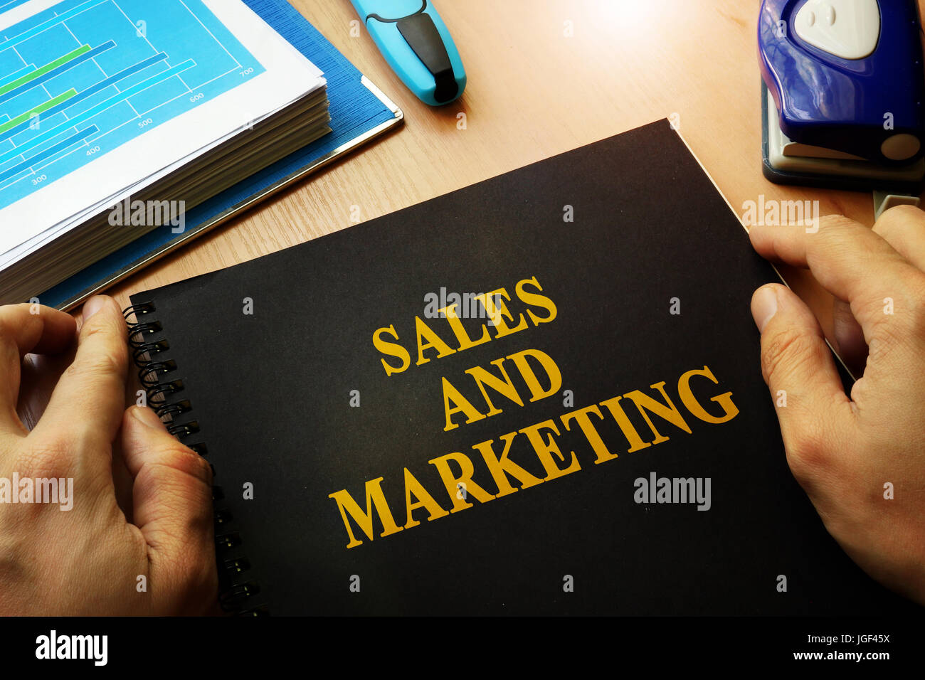 Book with title sales and marketing. Stock Photo