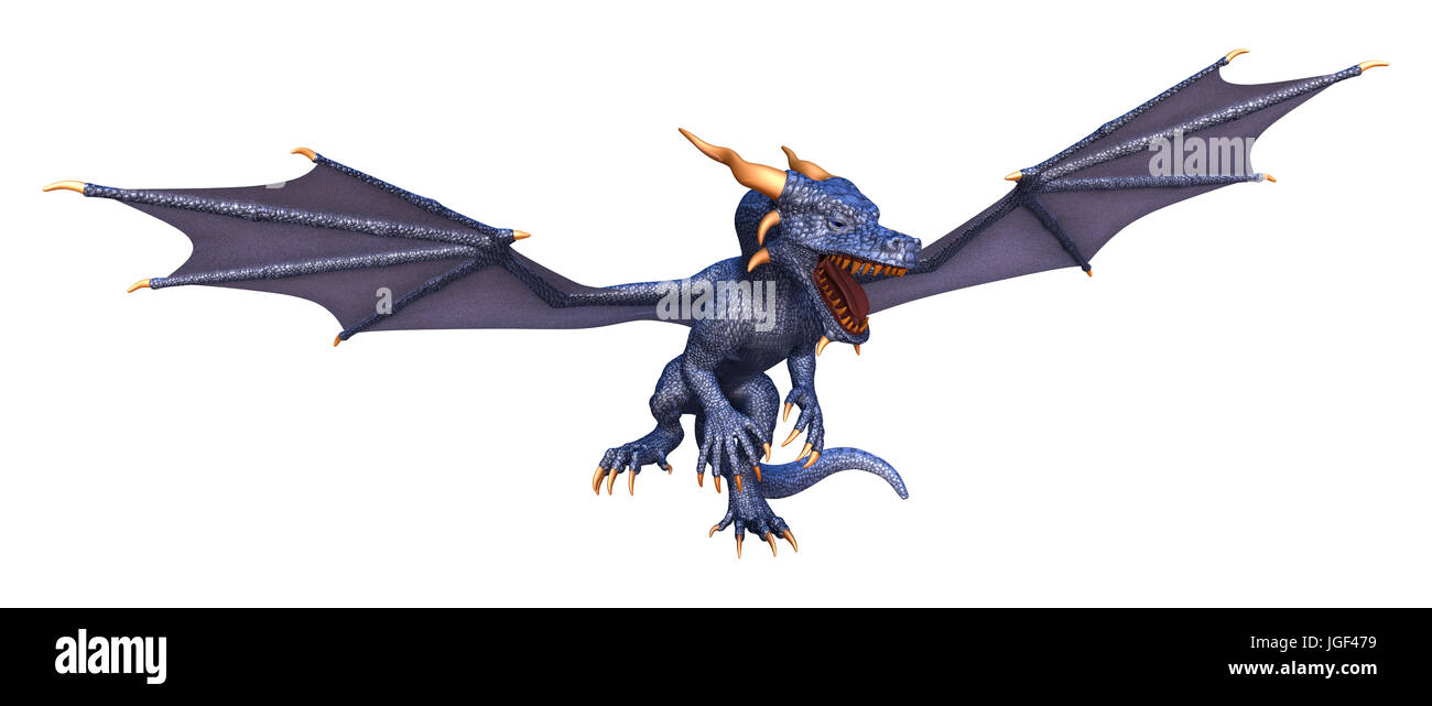 3D rendering of a blue fantasy dragon isolated on white background ...