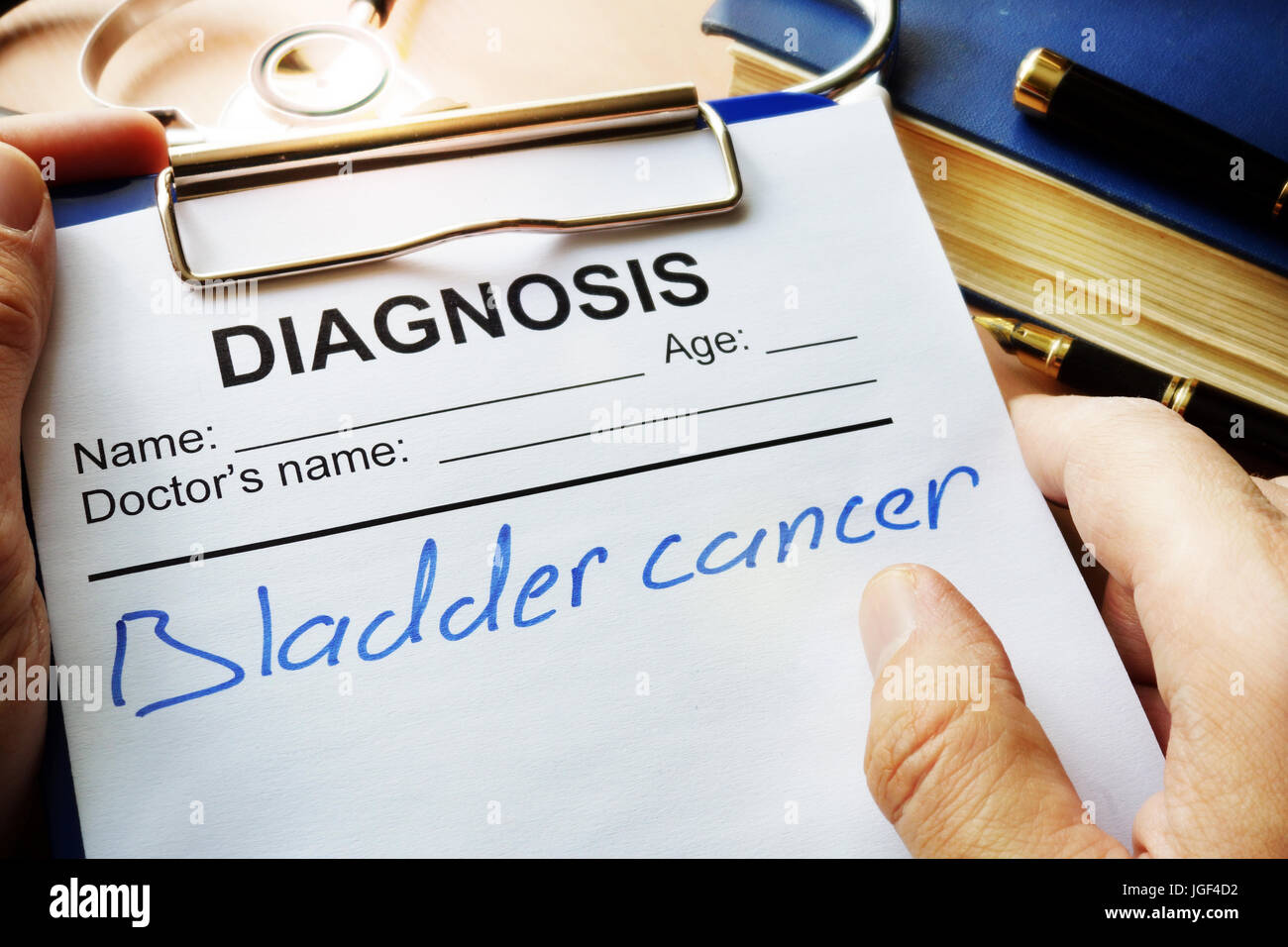 Diagnosis bladder cancer in a medical form. Stock Photo