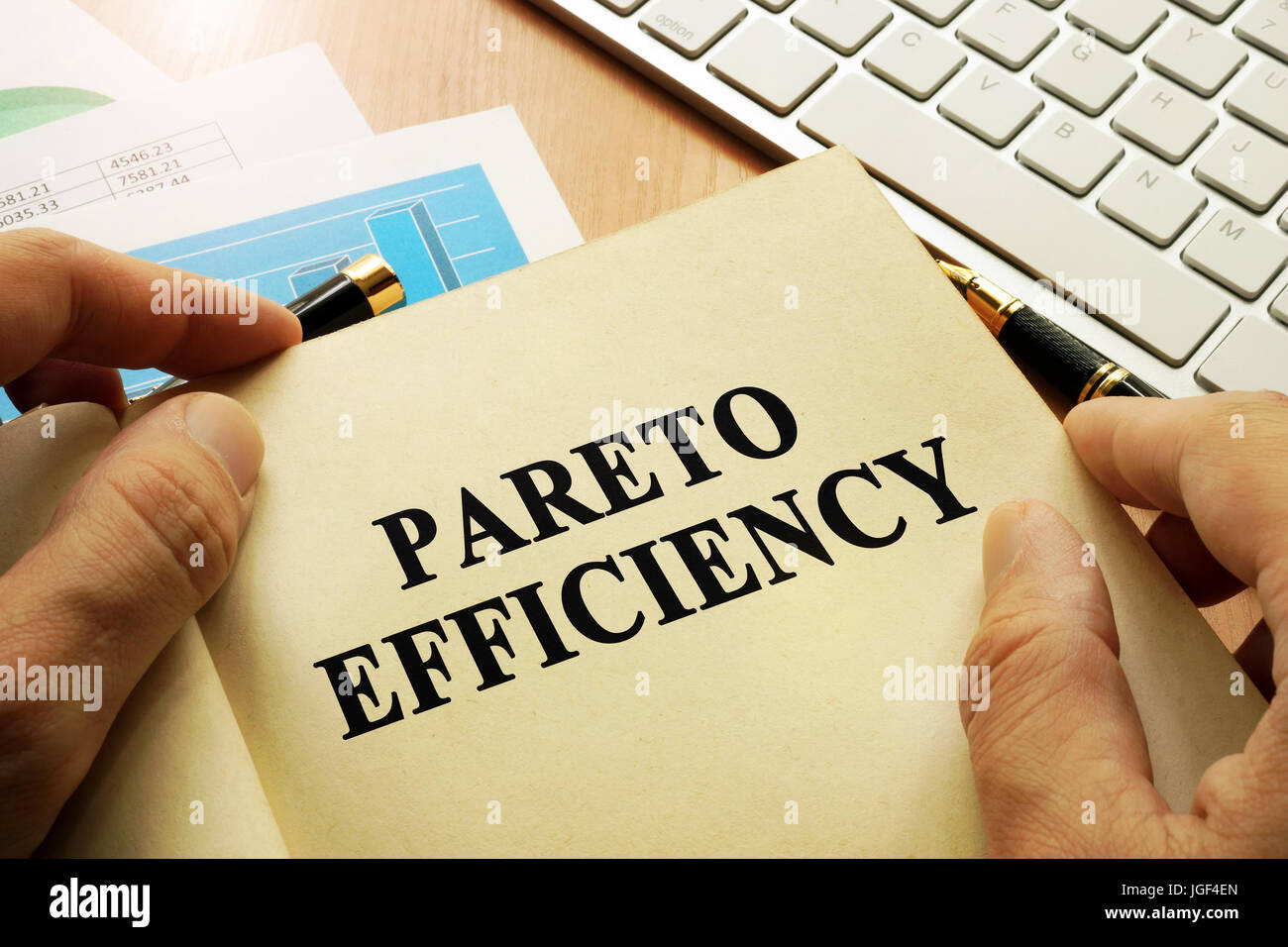 Book with title Pareto Efficiency in an office. Stock Photo