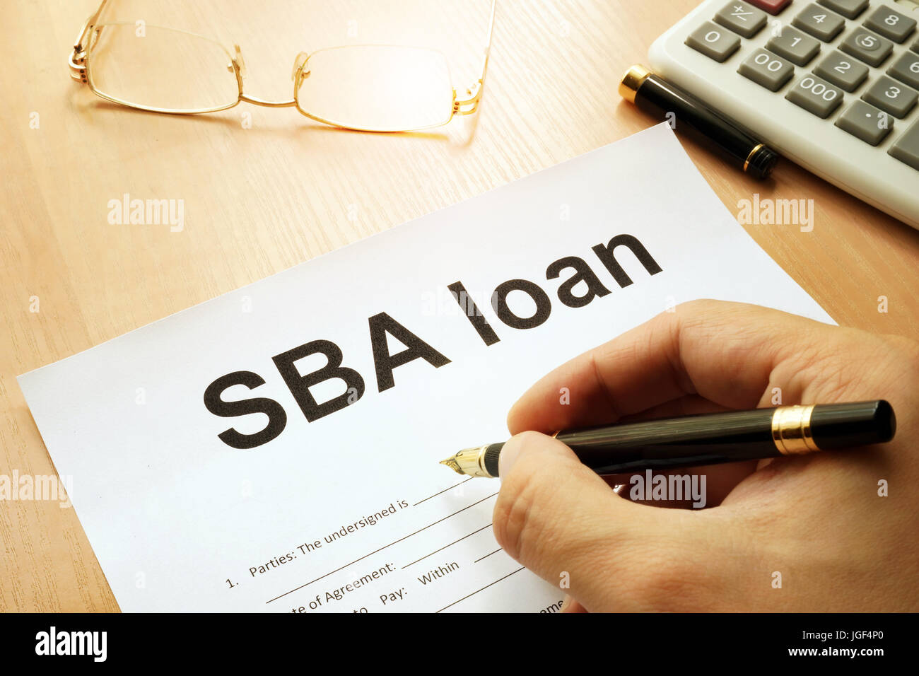 SBA loan form on a table. Stock Photo