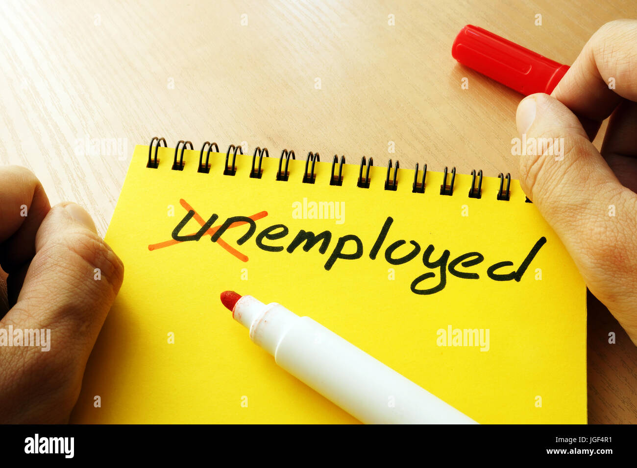 Unemployed with crossed un. Successful employment concept. Stock Photo