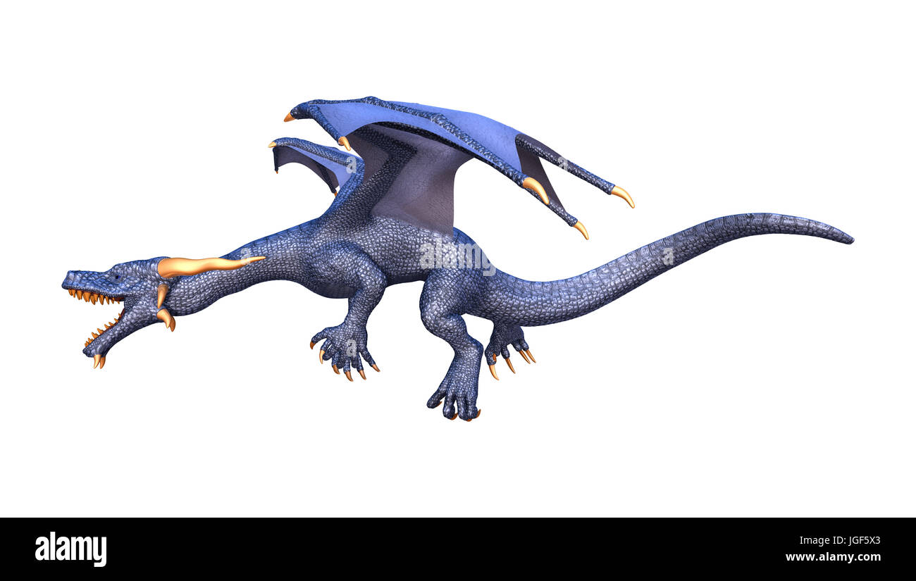 3D rendering of a blue fantasy dragon isolated on white background ...