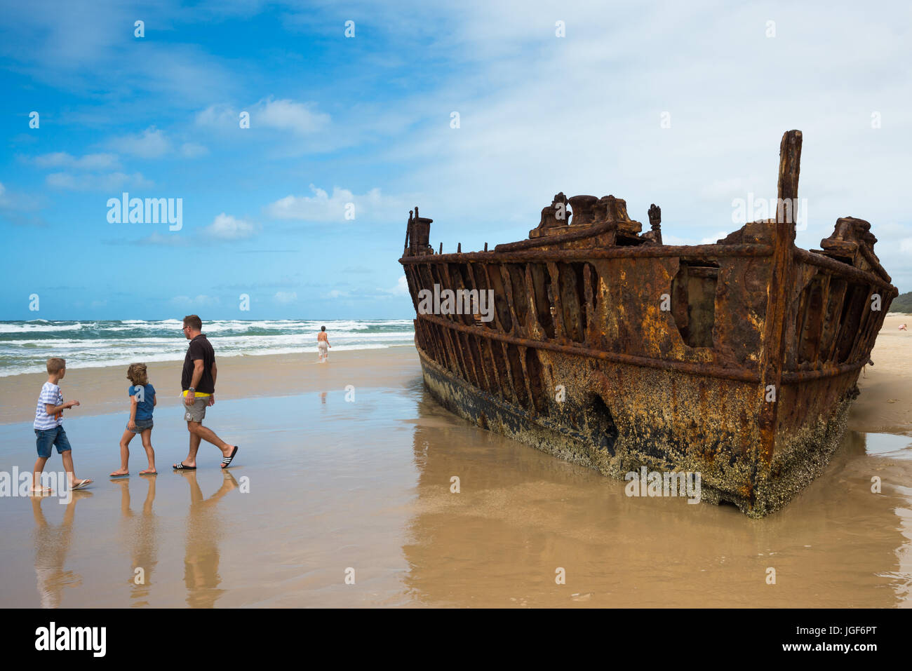 Maheno Shipwreck, Fraser Island, UNESCO World Heritage Site, Queensland, Australia. Stock Photo