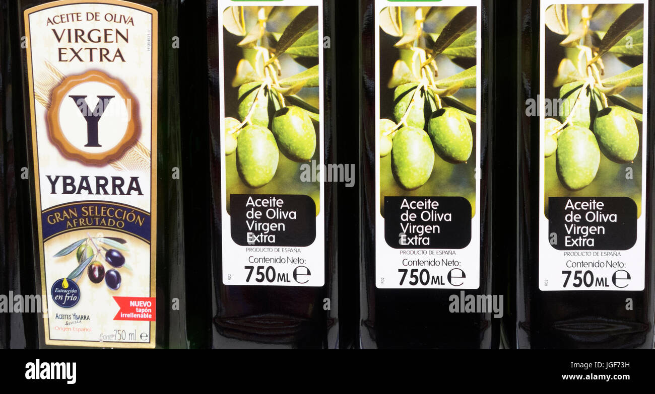 Extra virgin olive oil in Spanish supermarket Stock Photo Alamy